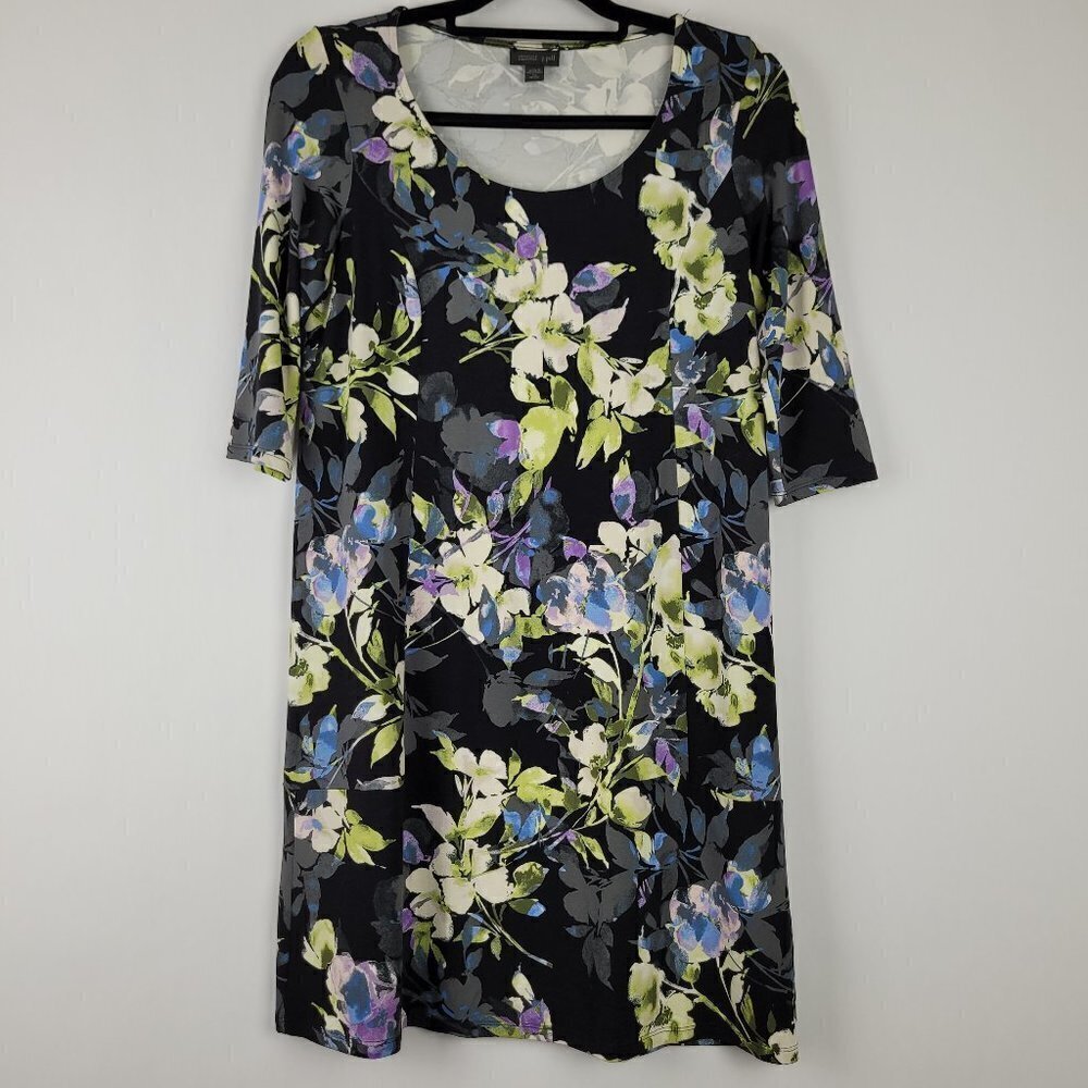 J. Jill Wherever Collection Black Floral Shift Dress 2D301 XSP